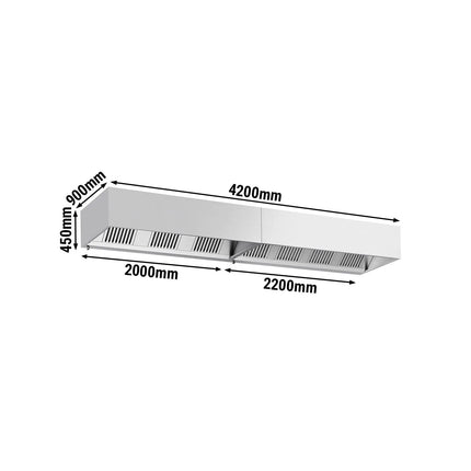 GGM Gastro Commercial Wall-Mounted Extractor Hood – 4200mm – with Baffle Filters & Lighting