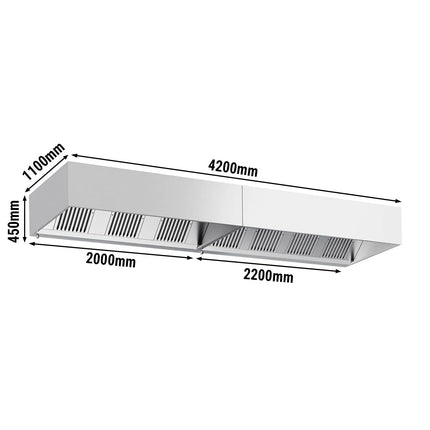 GGM Gastro Commercial Wall-Mounted Extractor Hood – 4200mm – with Baffle Filters & Lighting