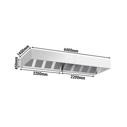 GGM Gastro Commercial Wall-Mounted Extractor Hood – 4400mm – with Baffle Filters & Lighting
