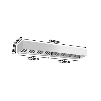 GGM Gastro Commercial Wall-Mounted Extractor Hood - 4400mm - with Baffle Filters & Lighting