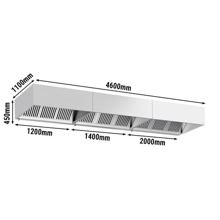 GGM Gastro Commercial Wall-Mounted Extractor Hood – 4600mm – with Baffle Filters & Lighting