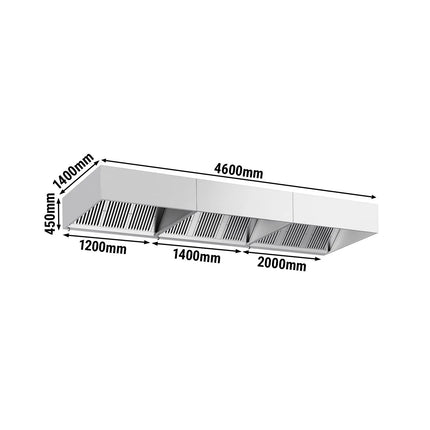 GGM Gastro Commercial Wall-Mounted Extractor Hood - 4600mm - with Baffle Filters & Lighting