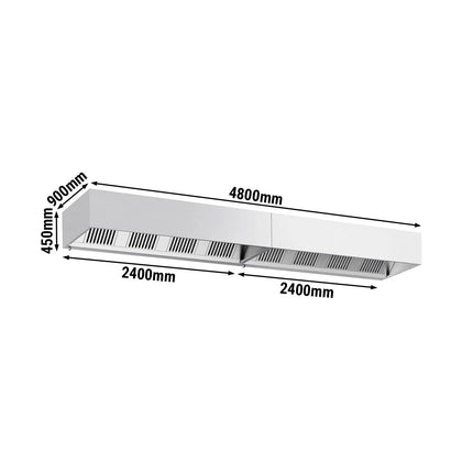 GGM Gastro Commercial Wall-Mounted Extractor Hood – 4800mm – with Baffle Filters & Lighting