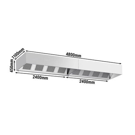 GGM Gastro Commercial Wall-Mounted Extractor Hood - 4800mm - with Baffle Filters & Lighting