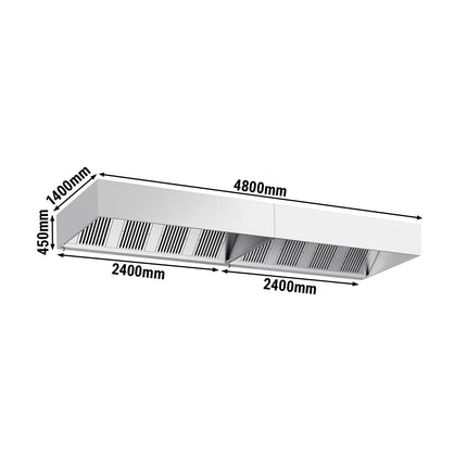 GGM Gastro Commercial Wall-Mounted Extractor Hood – 4800mm – with Baffle Filters & Lighting