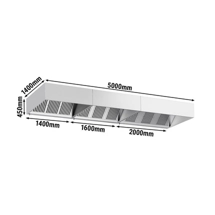 GGM Gastro Commercial Wall-Mounted Extractor Hood – 5000mm – with Baffle Filters & Lighting