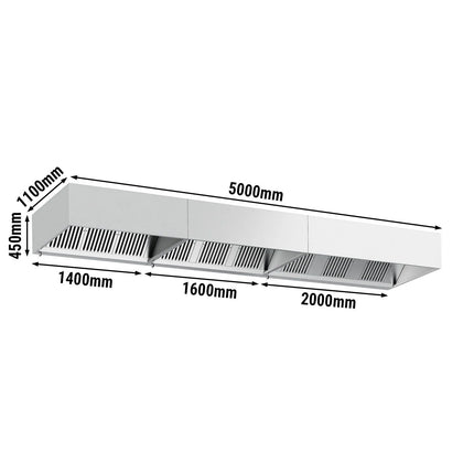 GGM Gastro Commercial Wall-Mounted Extractor Hood – 5000mm – with Baffle Filters & Lighting