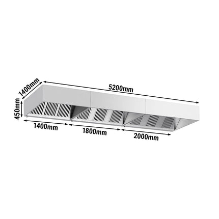GGM Gastro Commercial Wall-Mounted Extractor Hood – 5200mm – with  Baffle Filters & LED Lighting