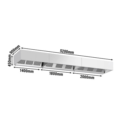 GGM Gastro Commercial Wall-Mounted Extractor Hood – 5200mm – with Baffle Filters & Lighting