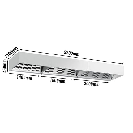 GGM Gastro Commercial Wall-Mounted Extractor Hood - 5200mm - with Baffle Filters & Lighting