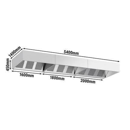 GGM Gastro Commercial Wall-Mounted Extractor Hood - 5400mm - with Baffle Filters & Lighting
