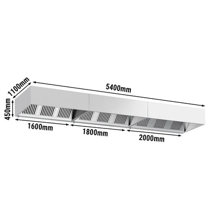 GGM Gastro Commercial Wall-Mounted Extractor Hood – 5400mm – with Baffle Filters & Lighting