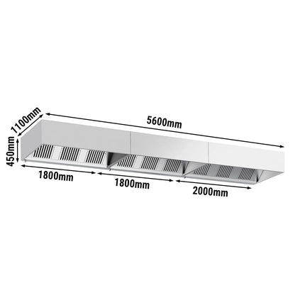GGM Gastro Commercial Wall-Mounted Extractor Hood – 5600mm – with Baffle Filters & Lighting
