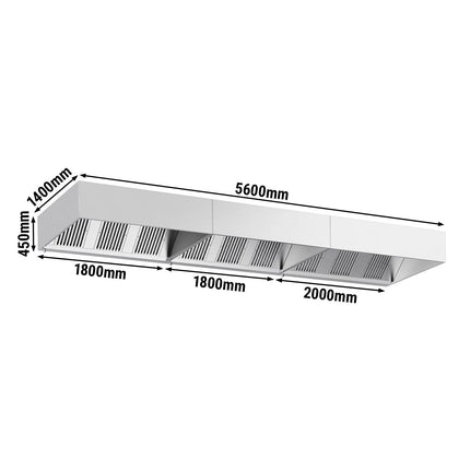 GGM Gastro Commercial Wall-Mounted Extractor Hood – 5600mm – with Baffle Filters & Lighting