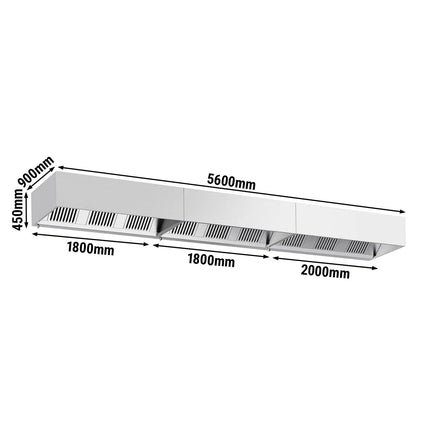 GGM Gastro Commercial Wall-Mounted Extractor Hood – 5600mm – with Baffle Filters & Lighting