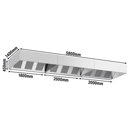 GGM Gastro Commercial Wall-Mounted Extractor Hood - 5800mm - with Baffle Filters & LED Lighting