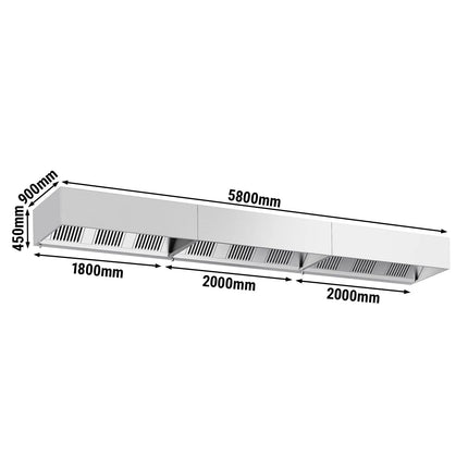 GGM Gastro Commercial Wall-Mounted Extractor Hood – 5800mm – with Baffle Filters & Lighting