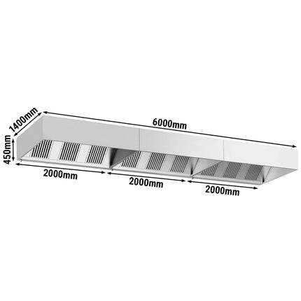 GGM Gastro Commercial Wall-Mounted Extractor Hood – 6000mm – with Baffle Filters & Lighting