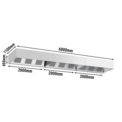 GGM Gastro Commercial Wall-Mounted Extractor Hood – 6000mm – with Baffle Filters & Lighting