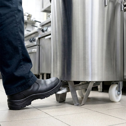 GGM Gastro Commercial Waste bin - Pedal bin - 95L - 600(H)x450(W)x450(D)mm - with foot pedal; slow-closing lid; wheels & handles - Stainless steel