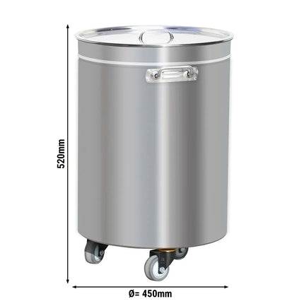 GGM Gastro Commercial Waste bin - Push-top bin - 75L - 450x450x520mm - with rear wheels & stand base & slow-closing lid - Stainless steel
