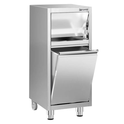 GGM Gastro Commercial Waste bin - Push-top bin - 940(H)x400(W)x500(D)mm - with rear wheels - soft-close & without upstand - Stainless steel