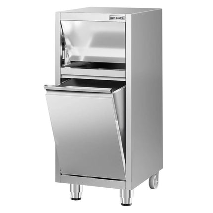 GGM Gastro Commercial Waste bin - Push-top bin - 940(H)x400(W)x500(D)mm - with rear wheels - soft-close & without upstand - Stainless steel