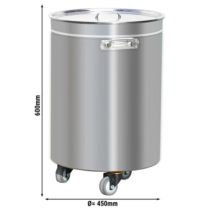 GGM Gastro Commercial Waste bin - Push-top bin - 95L - 460x610x720mm - with rear wheels & slow-closing lid - Stainless steel