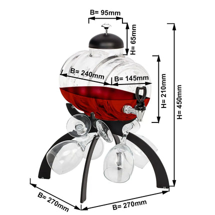 GGM Gastro Commercial Wine Dispenser - 4L - Black - incl. 4 Wine Glasses