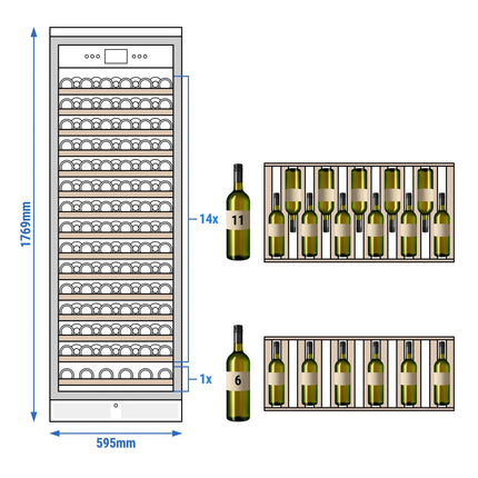 GGM Gastro Commercial Wine Fridge - Black - Freestanding - Single Zone - 450L - max. 171 bottles