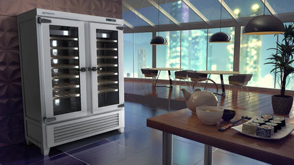 GGM Gastro Commercial Wine Fridge - Pine Wood & Glass Doors - Freestanding - Single Zone - 640L - max. 84 bottles