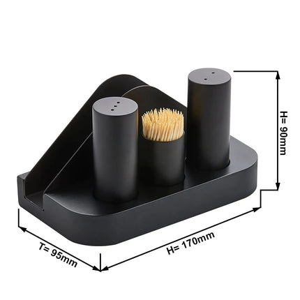 GGM Gastro Complete Cruet Set - 4-piece - Stainless steel stand - napkin holder, toothpick holder, salt & pepper - Height: 90mm