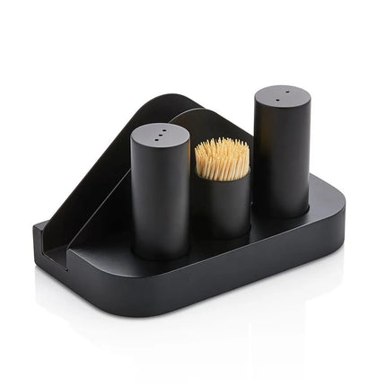 GGM Gastro Complete Cruet Set - 4-piece - Stainless steel stand - napkin holder, toothpick holder, salt & pepper - Height: 90mm