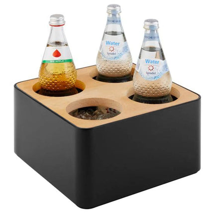 GGM Gastro Condiment & Cutlery Holder - 270x270mm - Height: 150mm - Stainless steel; Wood; SAN - incl. 4 stainless steel holders - Black