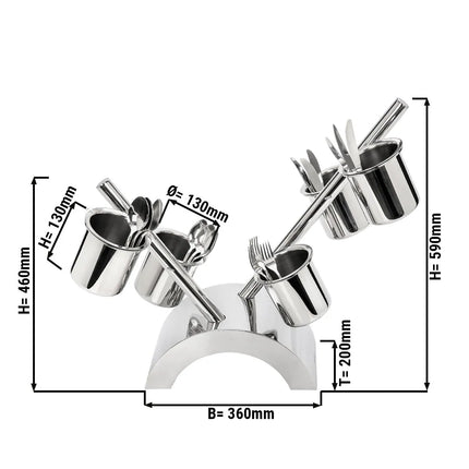 GGM Gastro Condiment & Cutlery Holder - 360x200mm - Height: 590mm - Stainless steel - with 5 containers - removable cutlery container