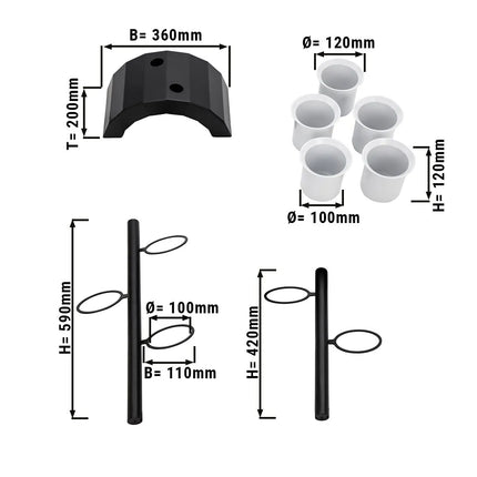 GGM Gastro Condiment & Cutlery Holder - 360x200mm - Height: 590mm - Stainless steel - with 5 containers - removable cutlery container - Black & White