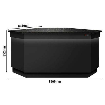 GGM Gastro Corner Till Counter TORONTO - 1565mm - Black front panel - Black granite worktop - Matt black finish - Stainless steel body