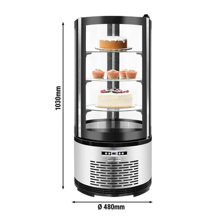 GGM Gastro Countertop 4-Sided Glass Display Fridge - 100L - 480mm - Double glazing - round - with 3 glass shelves