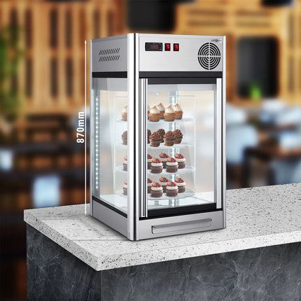 GGM Gastro Countertop 4-Sided Glass Display Fridge - 108L - 470mm - Double glazing - square - with 4 rotating shelves - 1 glass door - for patisserie