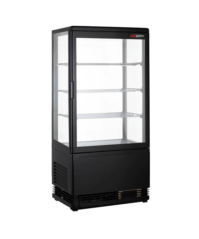 GGM Gastro Countertop 4-Sided Glass Display Fridge - 68L - 428mm - Double glazing - square - black front - with 4 adjustable shelves - 1 glass door front - Black