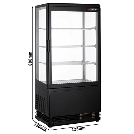 GGM Gastro Countertop 4-Sided Glass Display Fridge - 68L - 428mm - Double glazing - square - black front - with 4 adjustable shelves - 1 glass door front - Black