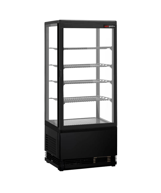 GGM Gastro Countertop 4-Sided Glass Display Fridge - 98L - 428mm - Double glazing - square - with 4 shelves - 1 glass door - Black