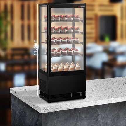 GGM Gastro Countertop 4-Sided Glass Display Fridge - 98L - 428mm - Double glazing - square - with 4 shelves - 1 glass door - Black