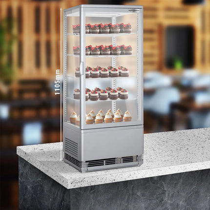 GGM Gastro Countertop 4-Sided Glass Display Fridge - 98L - 428mm - Double glazing - square - with 5 shelves - 1 glass door