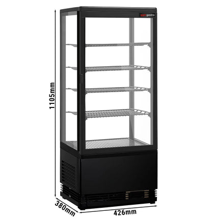 GGM Gastro Countertop 4-Sided Glass Display Fridge - 98L - 428mm - Double glazing - square - with 4 shelves - 1 glass door - Black