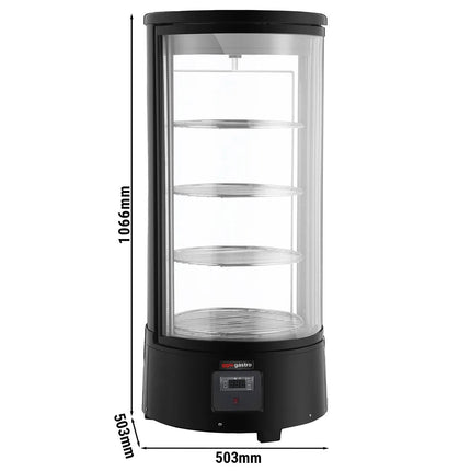 GGM Gastro Countertop 4-Sided Glass Display Fridge - Double glazing - round - 73L - 503mm - with 4 rotating shelves - 1 glass door - for patisserie - Black
