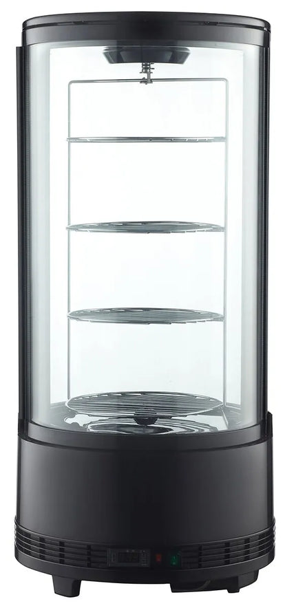 GGM Gastro Countertop 4-Sided Glass Display Fridge - Double glazing - round - 73L - 503mm - with 4 rotating shelves - 1 glass door - for patisserie - Black