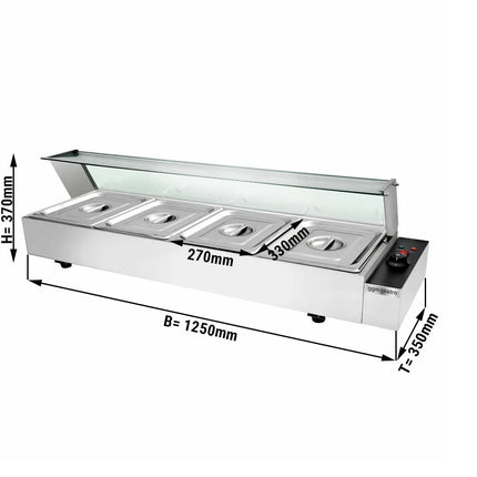 GGM Gastro Countertop Bain Marie - 4x GN 1/2 - 1,5 kW - with Glass Sneeze Guard