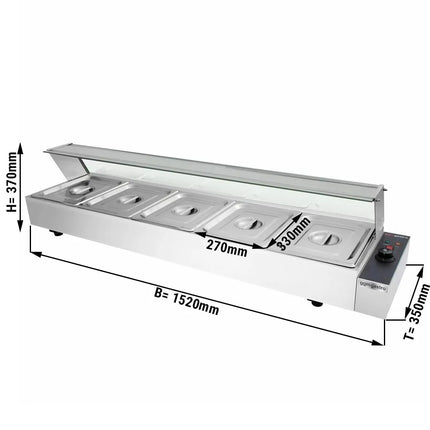 GGM Gastro Countertop Bain Marie - 5x GN 1/2 - 1,8 kW - with Glass Sneeze Guard