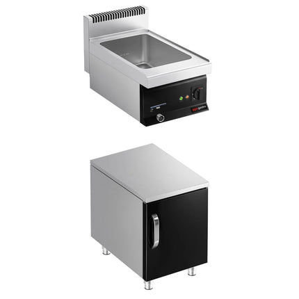 GGM Gastro Countertop Bain Marie - GN 1/1 - 1,2 kW - incl. Substructure with 1 door - with Drain Tap